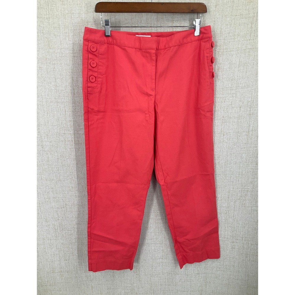 Talbots Pants Women 10‎ Coral Red Cotton Stretch Sailor Button Cropped Preppy